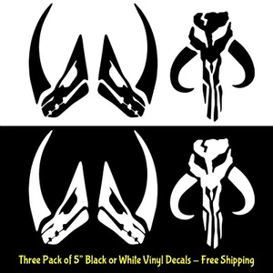 Tres calcomanías de vinilo de 5" con sello Mandalorian Skull & Mudhorn - Opciones de color - Imagen 1 de 5