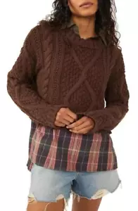 $148 - Free People Cutting Edge Cotton Cable Sweater in Chocolate Lava Size XL - Picture 1 of 5