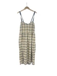 Eve Gravel Robe Anne Linen Blend Plaid Dress Fall Academia Madras Womens Small - Foto 1 di 10