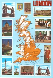 London Map postcard with 12 views, 1970-80's (STAMPS, POSTAGE, COLLECTIBLE) - Picture 1 of 2