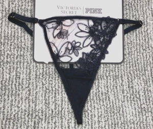 Victorias Secret Ziggy Glam Noir NWT Medium Blue V String Thong Panty Sheer Sexy - Picture 1 of 10
