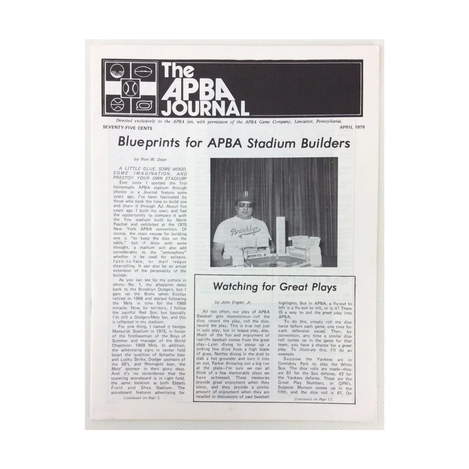APBA APBA Journal  Volume 12, #9 "Blueprints for APBA Stadium Builders,  Mag VG Foto 1 de 1