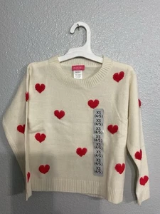 Zunie Girl Heart Sweater Cream W/Red Hearts  Girls Size 4/5 NWT - Picture 1 of 3