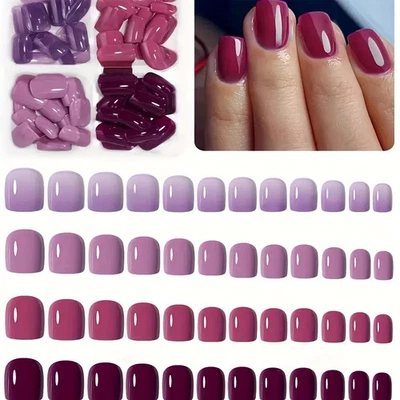 24Pcs Short Square Press On Fake Nails Glossy Plus Glue Tabs & File - image 1 of 4