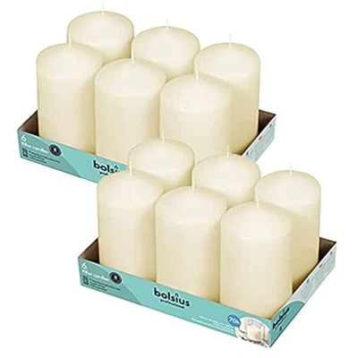 12 velas de pilar de marfil a granel - Juego de velas de 3x6 pulgadas - 70+ horas de combustión limpia... Foto 1 de 4