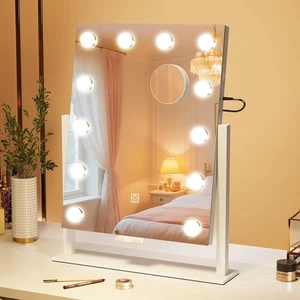 Vanity Mirror with Lights, 12 Dimmable LED Bulbs, Detachable 10X Magnifying M... - Picture 1 of 7