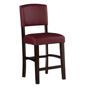 Mary 24 in. Red Cushioned Back Wood Counter Stool with Faux Leather Seat - Picture 1 of 10