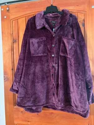 NUEVO CON ETIQUETAS Chaqueta Tórrida Acogedora Piel Suave Felpa Frontal A Presión Púrpura Profundo 4 4X Foto 1 de 4