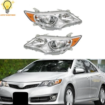 Headlights Halogen Pair For 2012 2013 2014 Toyota Camry L LE SE Chrome Housing - Imagem 1 de 4