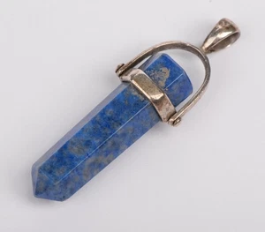 Vintage Lapis Lazuli Point Sterling Silver Mount Pendant 1.75" - Picture 1 of 5