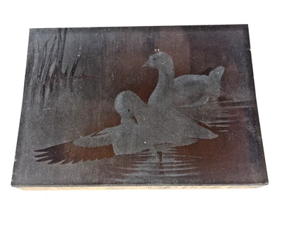 Vintage Photo Copper Faced Print Block - Ducks On Water - Image 1 of 3