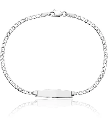 14K Solid White Gold Soft Curb Link ID Bracelet - Image 1 of 4