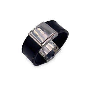 Echt Gucci Schwarz Leder Sterling Silber 925 Armreif Manschette Armband - Bild 1 von 7