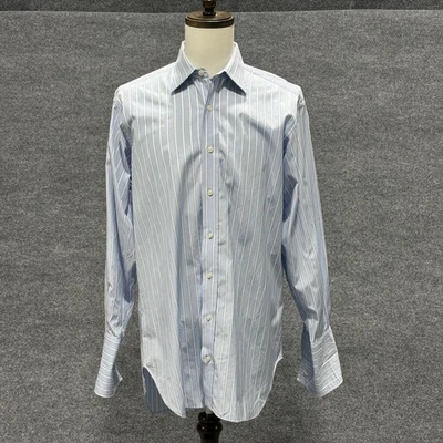 Camisa de vestir Robert Talbott para hombre 16 34 azul blanco a rayas botón delantero algodón Foto 1 de 4