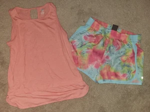 Champion Active Watercolor Running Shorts Sz L 10-12 + Old Navy Active Tank Top - Picture 1 of 5