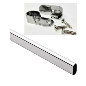 4er Pack Premium Oval Geschweißter Stahl Garderoben Schrankstangen mit Endstützen - Bild 1 von 11