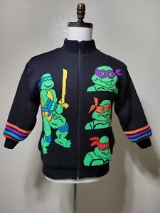 Vintage Teenage Mutant Ninja Turtles Knit Bomber Jacket Sz L Youth - Picture 1 of 12
