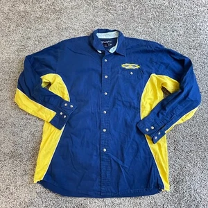 Vintage Wrangler Shirt Mens Medium Blue Yellow Pearl Snap Western - Picture 1 of 8