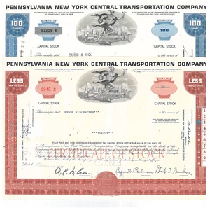 Pennsylvania New York Central Transportation Company set of 2 stock certificates - Picture 1 of 1