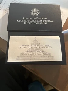2000 Library of Congress Commemorative US Mint Proof Silver Dollar Coin Box COA - Picture 1 of 6