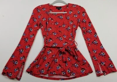 TOPSHOP Blusa Mujer’s 4 Multicolor Floral Cruzado Cuello en V Mangas Largas Elastizada Foto 1 de 4