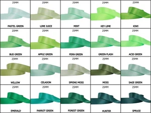 5yds ~~ 25mm Green Mint Moss Hunter Double Face Satin Ribbon 20 COLOURS U PICK - Picture 1 of 21