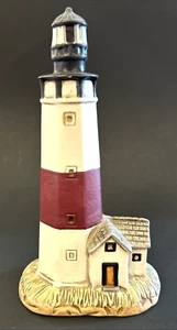 Lefton Ceramic China Montauk Lighthouse NY Figurine Hand Paint 1993 Signed 6.5”H - Picture 1 of 8