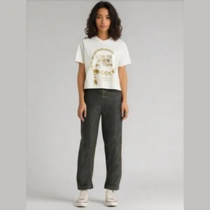 Anine Bing Women's S Graphic Tee Shirt Cream Gold Metallic Chain Logo Design NWT - Picture 1 of 10