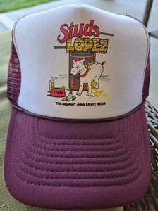 Vintage 80er Nieten Lopez Hut weiß weinrot Mexiko Spuds McKenzie Parodie   - Bild 1 von 3