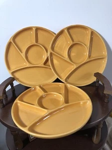 3 X Vintage Ceramic Divided Plates Mustard Made In Japan Fondue/Grill Plates - Picture 1 of 7
