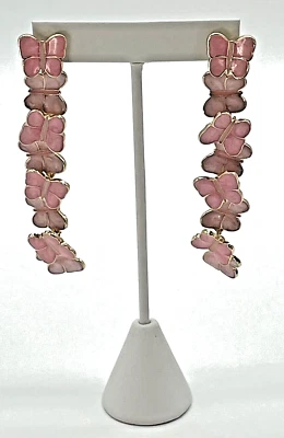 Pendientes colgantes lineales Betsey Johnson tono dorado esmalte rosa mariposa nuevos con etiquetas Foto 1 de 4