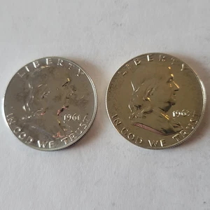 1961 & 1963 FRANKLIN 50c PROOF Half Dollar Silver 2-COIN Set Hi Grade Cameo Like - Picture 1 of 7