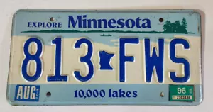 1996 Minnesota 10,000 Lakes License Plate # 813 - FWS - Picture 1 of 3