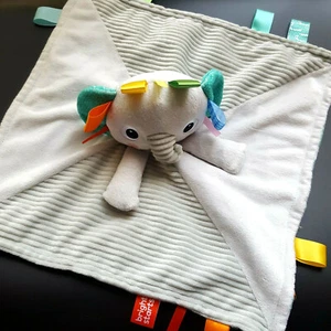 Bright Starts Elephant Lovey Security Blanket Gray Satin Taggies Green Print 14" - Picture 1 of 8
