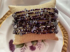 Natural Purple Amethyst Bracelet 12 Layers 7.5” Long Magnetic Closure Easy Wear - Picture 1 of 10