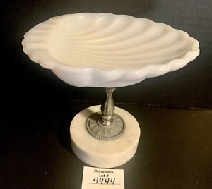 Vintage Milk Glass Pedestal Soap Dish or Ashtray Marble Base - Picture 1 of 19