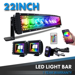 22INCH 120W LED LIGHT BAR CURVED RGB HALO SPOT FLOOD COMBO OFFROAD FOR SUV 4WD - Picture 1 of 10