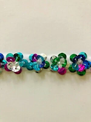 Trim Lace Sequin Beaded Bling Daisy Flowers by the Yard Sew On - Image 1 of 2