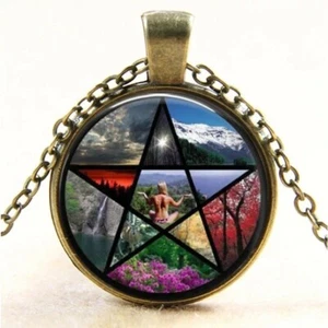 8 styles personality Colorful Pentagram vintage bronze glass Pendant Necklace  - Picture 1 of 6