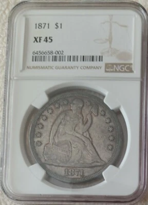 Dólar Liberty Seated 1871, NGC XF45, con tonificación Foto 1 de 3