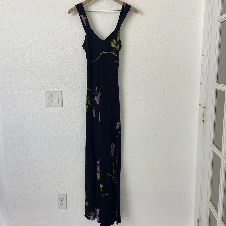 Vintage Betsy Johnson Womens Y2k 90s Floral Maxi Slip Dress Size S Black Fairy - Image 1 of 4