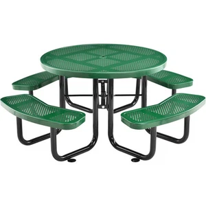 46" Round Perforated Metal Outdoor Picnic Table 84"W x 84"D Overall Green - Picture 1 of 8