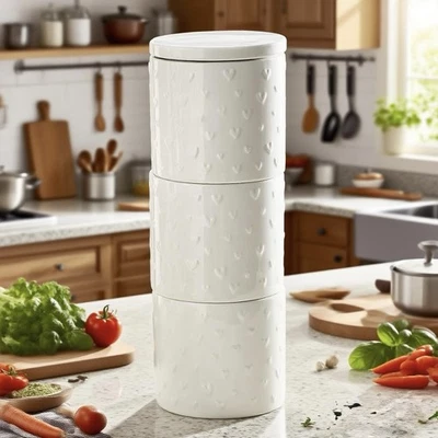 stackable tea coffee sugar canisters White Heart Ceramic Kitchen Storage Jars - Image 1 of 4