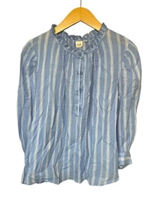 GAP schönes blau gestreiftes Krepp Baumwolle halber Knopf Top Shirt Bluse Karriere Gr. S - Bild 1 von 4