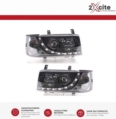 VW T4 Transporter 90-03 Short Nose Black DRL LED R8 Style Devil Eye Headlights - Image 1 of 4