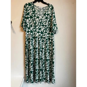 Leota Women's Green White Floral Print V-Neck Short Sleeve Maxi Dress Size 1X - Picture 1 of 10