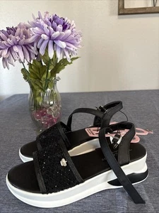 Women’s Juicy Couture Ilyza Embellished Ankle Strap Wedge Sandals - Black S 7.5 - Picture 1 of 5