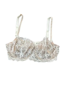 Victoria's Secret Dessous BH Blumen Spitze weiß nude Gr. 34D Intimstütze - Bild 1 von 9