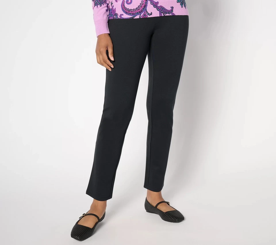 Women with Control Petite Ponte Straight Leg Trouser Pants Black L New - Image 1 of 1