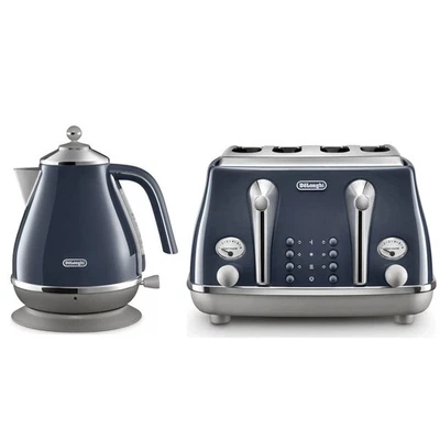 De’Longhi Icona Capitals 1.7L Jug Kettle And 4 Slice Toaster Set London Blue - Image 1 of 4